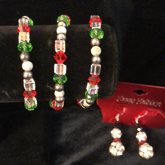 Crystal Bracelet & Snowmen Earrings. Faceted glass beads. Holiday Christmas - Picture 2 of 5